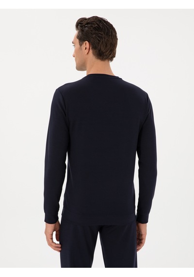 Lacivert Regular Fit Modal Karışımlı Bisiklet Yaka Sweatshirt
