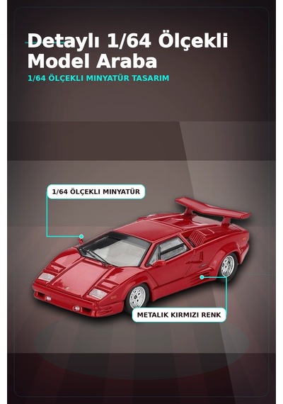 Kırmızı Metalik 1/64 Lamborghini Countach 25th Anniversary Model Araba Bx-313387
