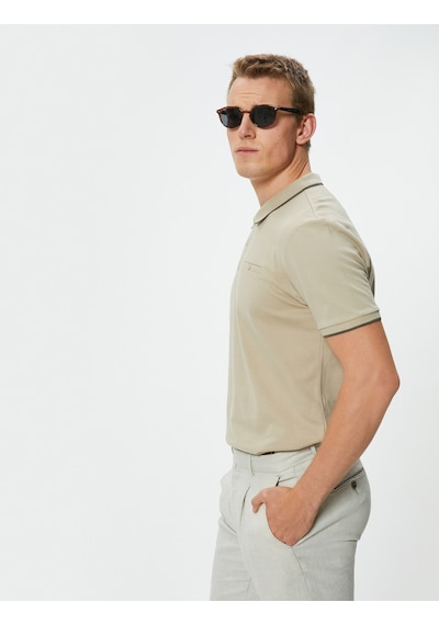 Koton Polo Yaka Tişört Slim Fit Düğmeli Kısa Kollu Biyeli Bej 4sam10162mk Ekru