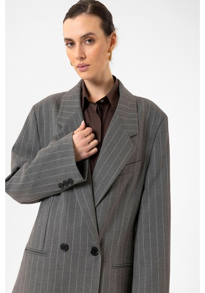 Antioch Kadın Çizgili Oversize Blazer Ceket Gri