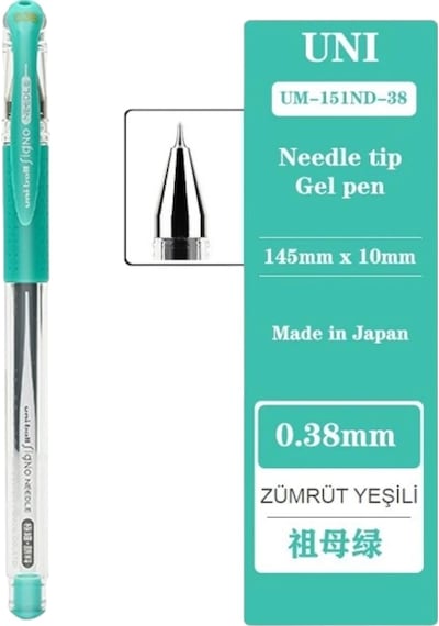Uniball Signo Needle 0.38 İğne Uçlu Jel Kalem Zümrüt Yeşili Üç Adet