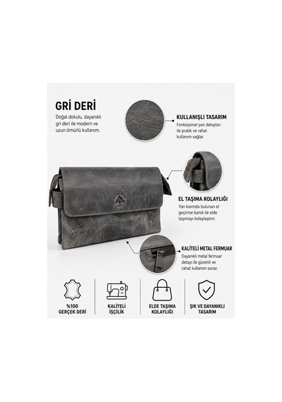 Alphaclub Bag Erkek Gri Hakiki Deri El Ve Portföy Çantası