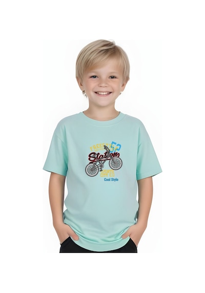 Fyk Kids Erkek Çocuk Yuvarlak Yaka Bisiklet 52 Erkek Baskılı T-shirt Mint Yeşil