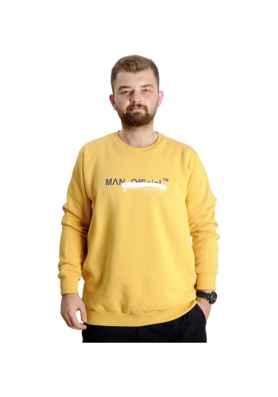 Mode Xl Büyük Beden Erkek Sweatshirt Bisiklet Yaka Man Official 23528 Hardal 001