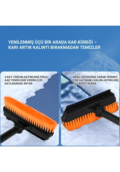 Polham Teleskopik Kar Süpürgesi Ve Buz Kazıyıcı Yüzey Çizmez Fırça Araç Camı & Kaput Temizleme Aparatı Siyah