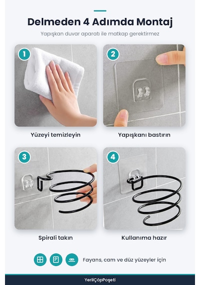 Yerliçöppoşeti Saç Kurutma Makinesi Tutucu Çok Renkli