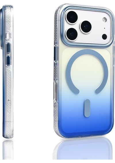 Apple Uyumlu iPhone 17 Pro Kılıf Transparan Renk Geçişli M-safe Şarj Özellikli Toros Kapak Mavi