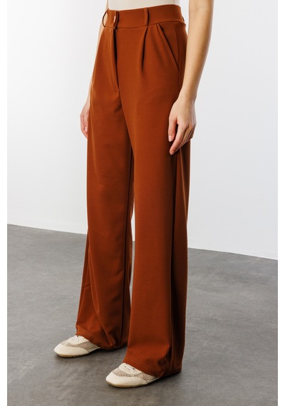 Genius Store Kadın Oversize Palazzo Pantolon Pantolon-001 Açık Kahverengi
