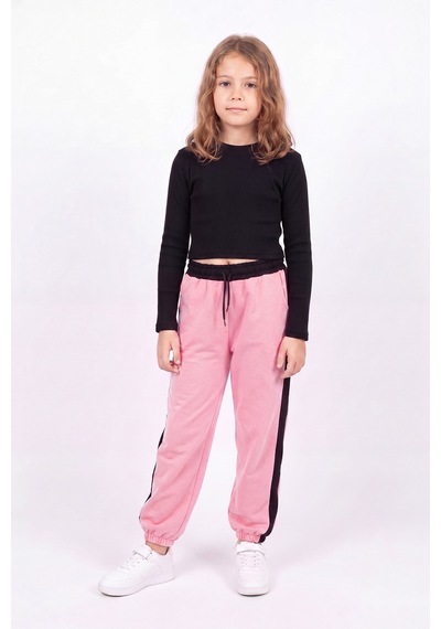 Fyk Kids Kız Çocuk Fitilli Crop Ve Şerit Detaylı Eşofman Takımı Seti Pembe