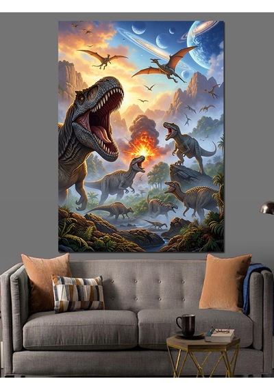 Ahşap Tablo Dinozorların Dünyası Doğa Manzarası