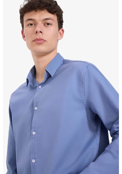 DeFacto Regular Fit Polo Yaka Keten Yazlık Uzun Kollu Gömlek E1729AX25SPBE783
