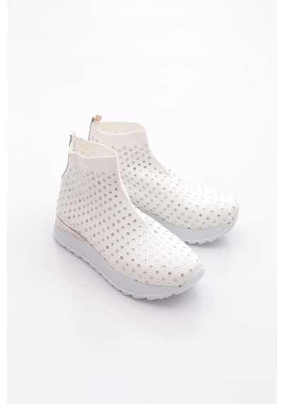 Dgn 560 Kadin Taş İşleme Örgülü Sneaker Ayakkabi Beyaz