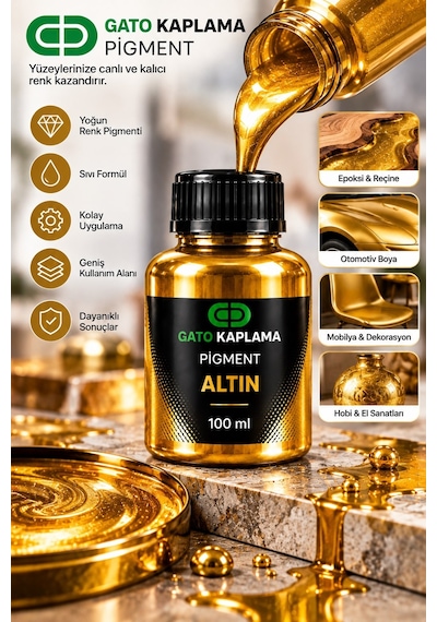 Gato Kaplama Solvent Bazlı Transparan Sıvı Pigment Boya 100 Ml Altın Renk Renklendirici