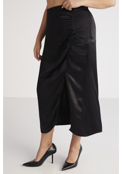 ETHIQUET JENA Kadın Kabarcıklı Saten Görünümlü Drape Detaylı Yırtmaçlı Midi Siyah Büyük Beden Etek ETHIQUET JENA Kadın Kabarcıklı Saten Görünümlü Drape Detaylı Yırtmaçlı Midi Siyah Büyük Beden Etek