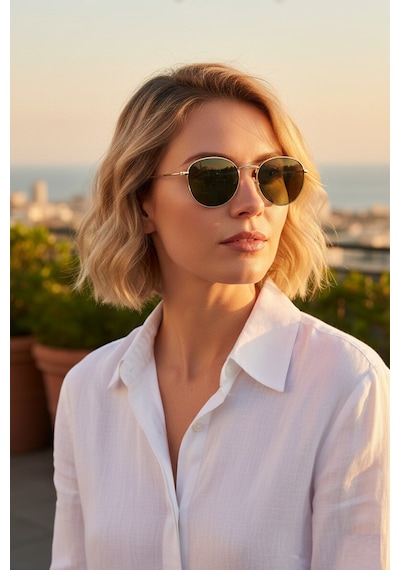 Daniel Klein Dk3263-2 Yeşil Gold Metal Design Yuvarlak Oval Polarize Camlı Unisex Güneş Gözlüğü Gold