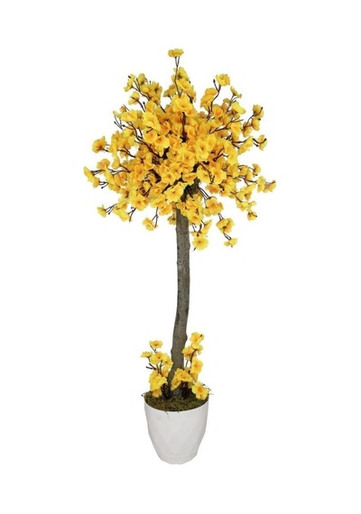 Nettenevime Yapay Ağaç Sarı Bahar Dalı Japon Kiraz Çiçeği Beyaz Saksılı 90cm Diğer