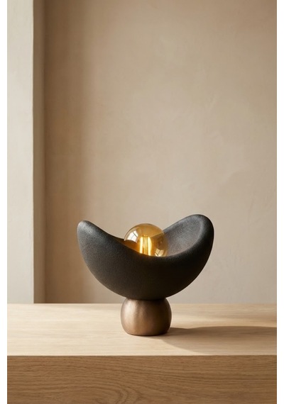 Luna Tasarım Masa Lambası Siyah Bronz Detaylı Abajur Loş Amber Işık, Rustik Ampul Hediyeli 20 X 37 Cm
