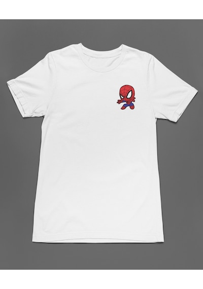 Bumeta Chibi Spiderman Örümcek Unisex Tişört T-shirt Beyaz