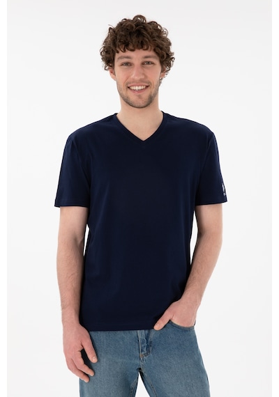 U.S. Polo Assn. Erkek Regular Fit  V Yaka Lacivert Basic Tişört 50305858-VR033