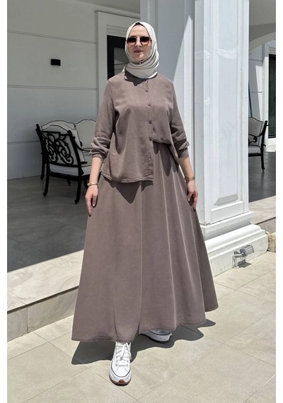 Rabia Şamlı Lavin Etekli Takım Kahve Normal Rabia Şamlı Lavin Etekli Takım Kahve Normal