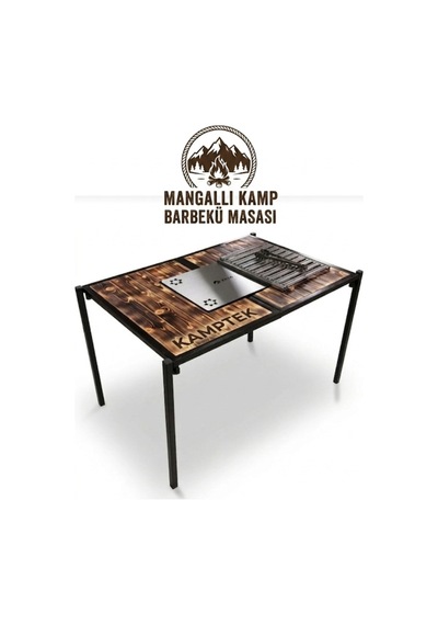 Kamp Masası Barbekü 180 Açılır 2'si 1 Arada Piknik Masası - Izgaralı Kamp Mutfak Masası Diğer