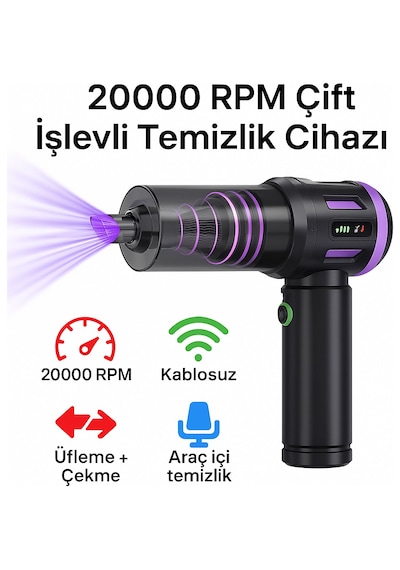 Mini Şarjlı Süpürge Üfleme Özellikli 8 Başlıklı Güçlü Motorlu Araba Ev Klavye Ve Hassas Alan Temizliği Diğer