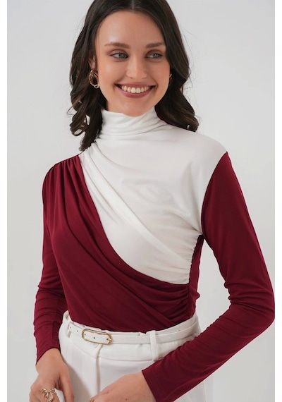 Defymoda 940 Büzgü Detaylı Sandy Bluz - Bordo Bordo