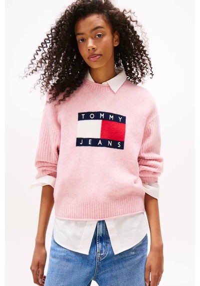 Tommy Hilfiger Kadın Tjw Melange Flag Kazak - Pembe Mystic Pink Htr