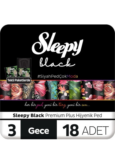 Sleepy Black Premium Plus Hijyenik Ped Gece 18 Adet Ped