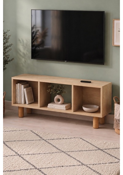 Tv Sehpası 3 Raflı Tv Ünitesi Televizyon Sehpası Küba Safir Meşe Safirmeşe