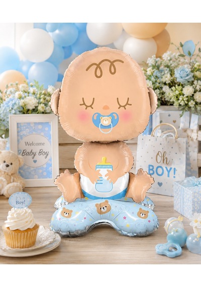 Mavi Bebek Ayaklı Folyo Balon 63x34 Cm Baby Shower Cinsiyet Parti Süsü Çok Renkli