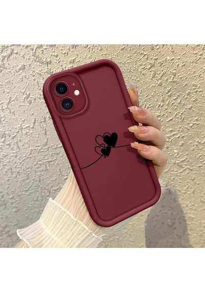 Apple iPhone 11 Uyumlu Darbeye Dayanıklı Kamera Korumalı Bordo Silikon  Baskı Desenli Kılıf