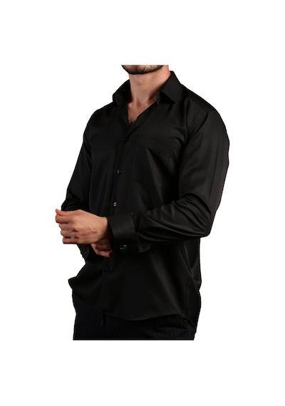 Dicotto Siyah Büyük Beden Rahat Kesim Micro Kumaş Kol Düğmeli Regular Fit Erkek Gömlek - 190-6 001