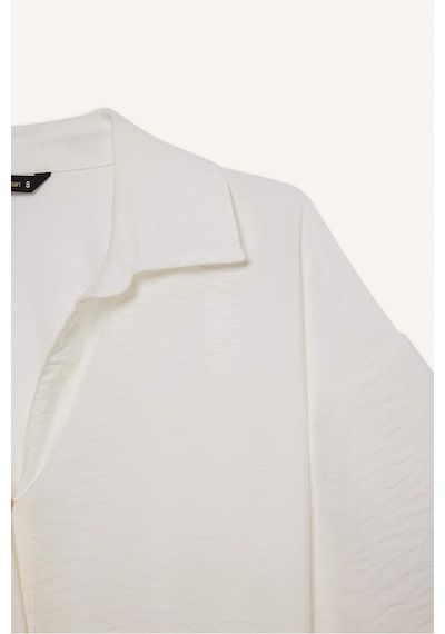 Defacto Cropped Fit Gömlek Yaka Keten Görünümlü Kısa Kollu Bluz C7799ax25spwt32 Beyaz