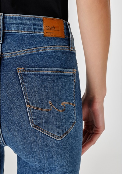 Colins 703 Carla Orta Bel Dar Kesim Düz Paça Kadın Mavi Jean Pantolon Cl1054495 Denim