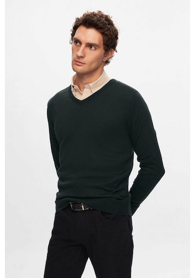 D's Damat Ds Damat Regular Fit Haki Düz V Yaka Triko Kazak 5HF06ORT12003 Haki
