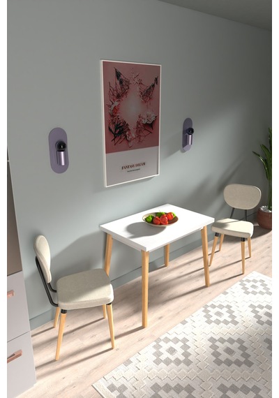 Vilinze Deniz Sandalye Avanos Ahşap Mdf Mutfak Masası Takımı - 60x90 Cm Krem