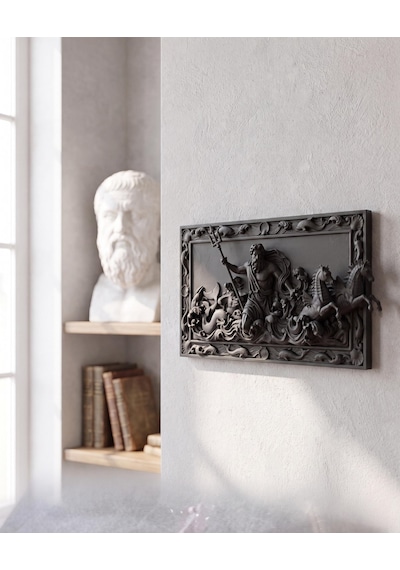 Poseidon Duvar Heykeli 3d Rölyef Tablo Antik Yunan Mitolojisi Barok Tasarım Mat Siyah 25 Cm Salon Ofis Duvar Dekoru Yeni Ev Hediyesi 25cm