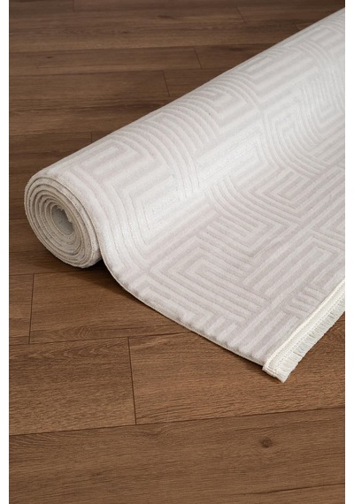 Clay Ct004a Beyaz Halı Modern Desenli Triko Akrilik Pamuk Tabanlı Kaymaz Salon Oturma Odası Halısı