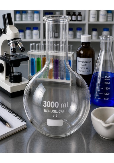 Balon Kısa Boyunlu Dibi Düz Borosilikat 3000 Ml