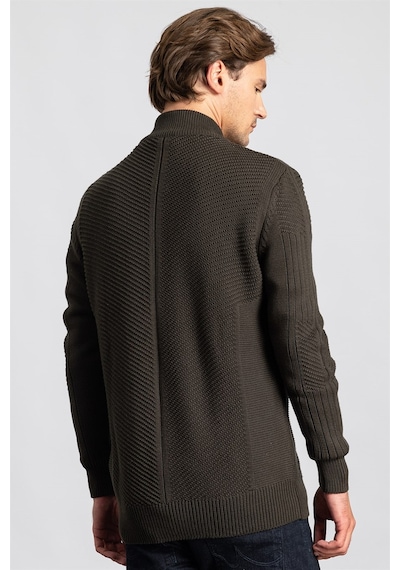 Tudors Slim Fit Dar Kesim Kendinden Desenli Erkek Hırka-23386 Antrasit