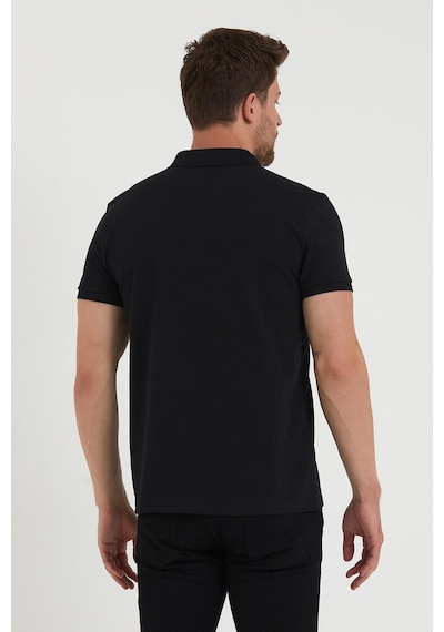 Erkek Regular Fit Polo Yaka Nakışlı T-shirt Siyah