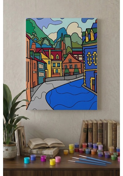 Kasaba Desenli Mandala Tuval Boyama Seti 40x50 Cm