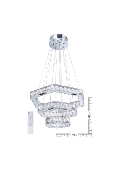 Alalighting Krom 3 Katlı Altıgen Ledli Kristal Taşlı Lüks Avize