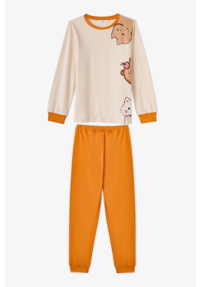 Penti Kız Çocuk Turuncu Dont Worry Pamuklu Uzun Kollu 2li Pijama Takımı Rg43