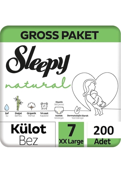 Sleepy Natural Gross Paket Külot Bez 7 Numara 20- 30 Kg Xxlarge 200 Adet
