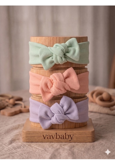 Kız Bebek 3 Lü Ribana Fiyonklu Bandana Seti - Mor