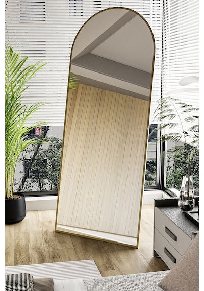 Evdemo Pamir Gold Metal Çerçeveli Ayaklı Oval Boy Aynası 180x70 Cm Gold