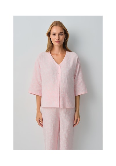 Suwen Cindy Pamuklu Hamile Lohusa Gömlek Yaka Pijama Takımı Wsh10510183334 Pembe