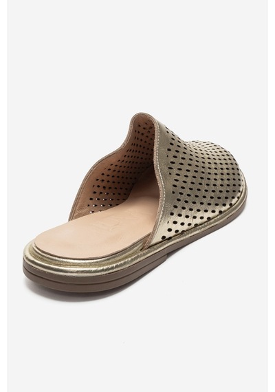 Luvi Shoes Melara Altın Hakiki Deri Delikli Önü Kapalı Kadın Terlik